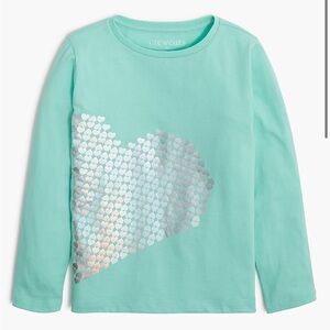NWT J. Crew Crewcuts Girls' long-sleeve metallic heart graphic tee Aqua XL